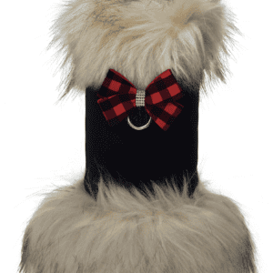 Red Gingham Nouveau Bow in Ivory Fox Fur Coat